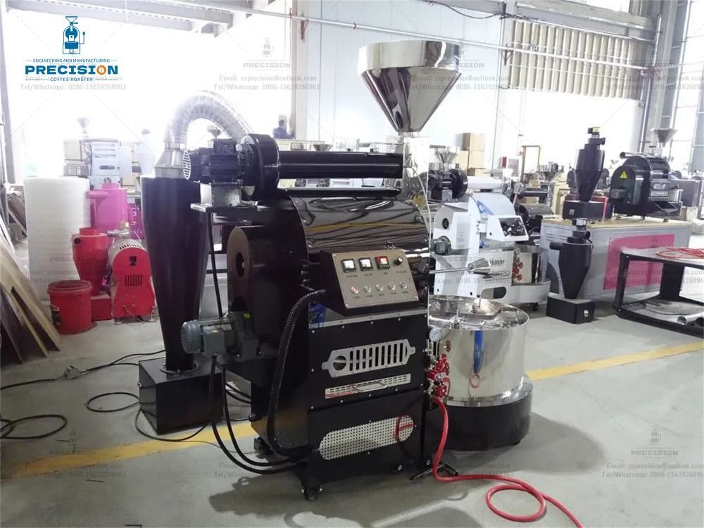 Precision Coffee Roaster Mesin Komersial Dengan Rumah Drum Baja Rust Color